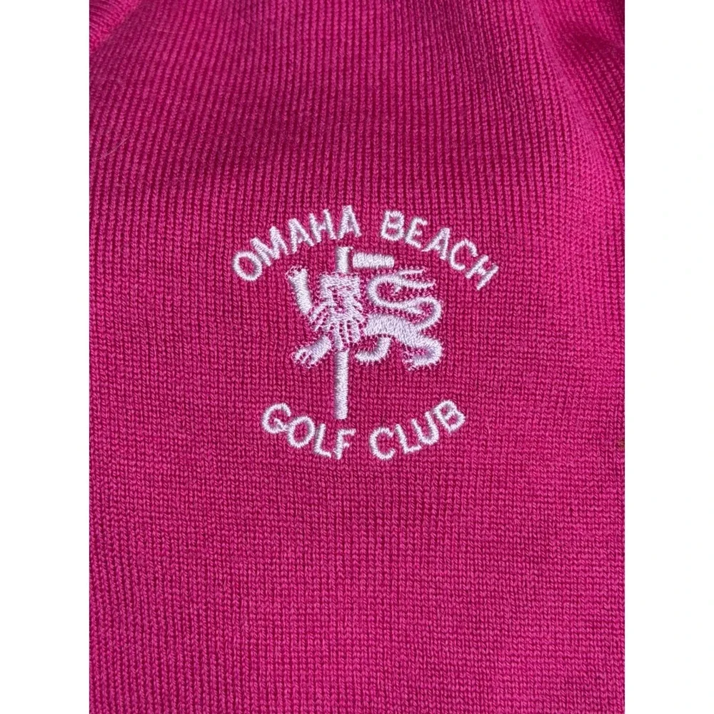 Ashworth Mens Small 100% Merino Wool‎ Pink Omaha Beach Golf Club V-Neck Sweater